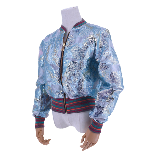 Small Ice Blue Silver and Gold Brocade