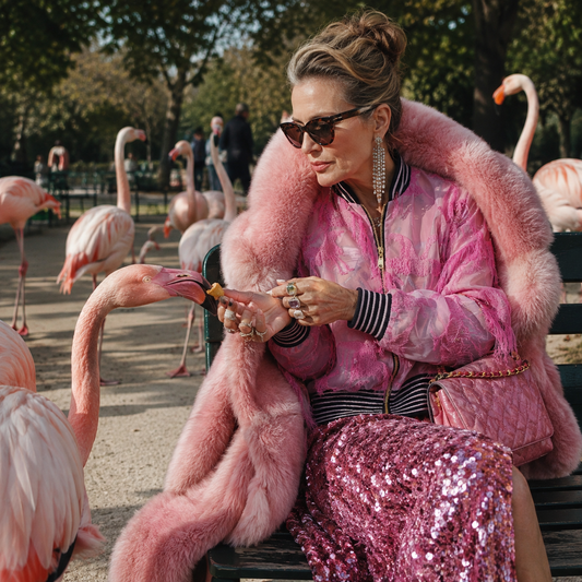 Large Pink Flying Flamingo Brocade